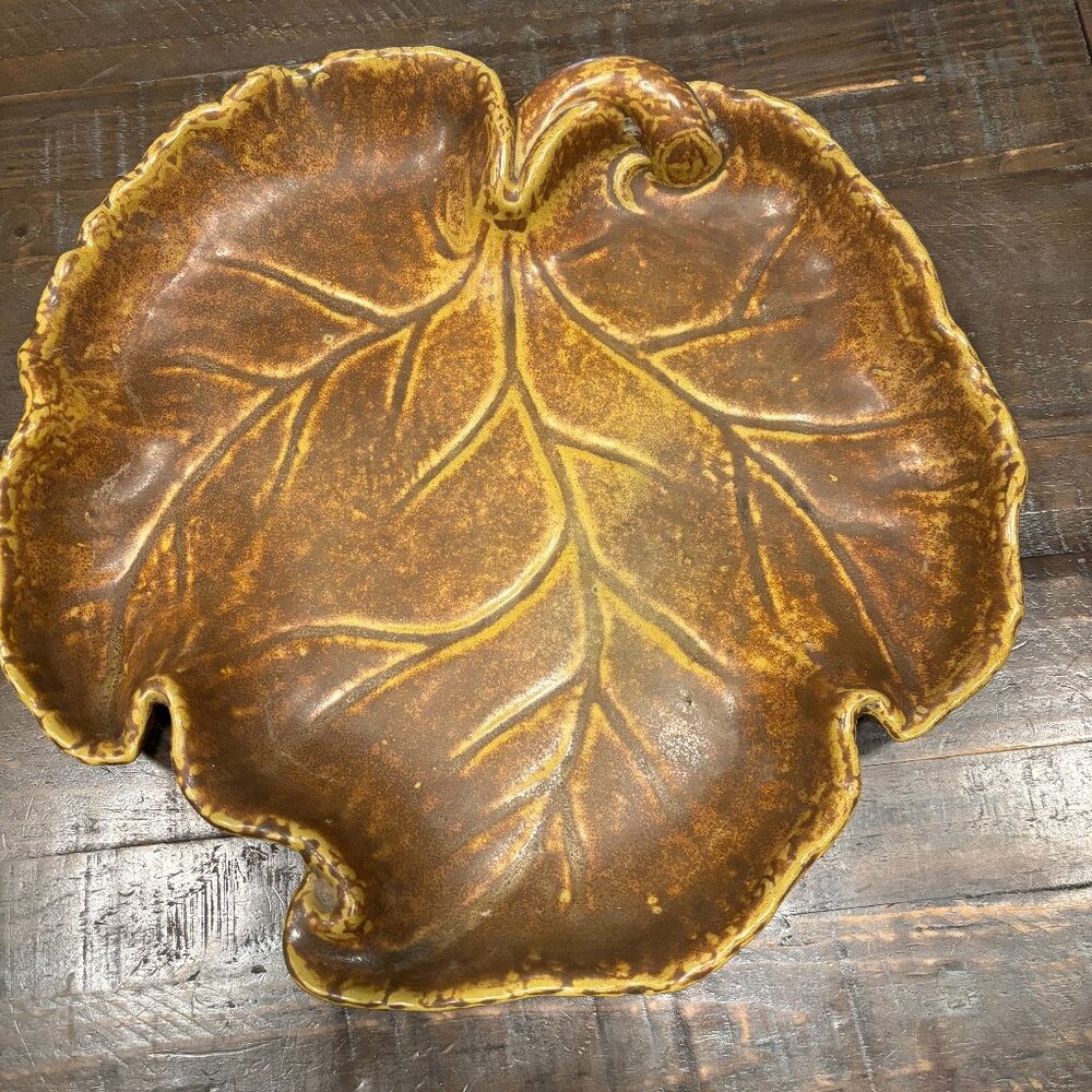 Vintage mid-century very large 16X16 leaf ceramic serving dish